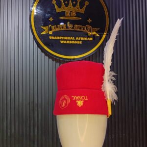premium igbo traditional red cap with feather