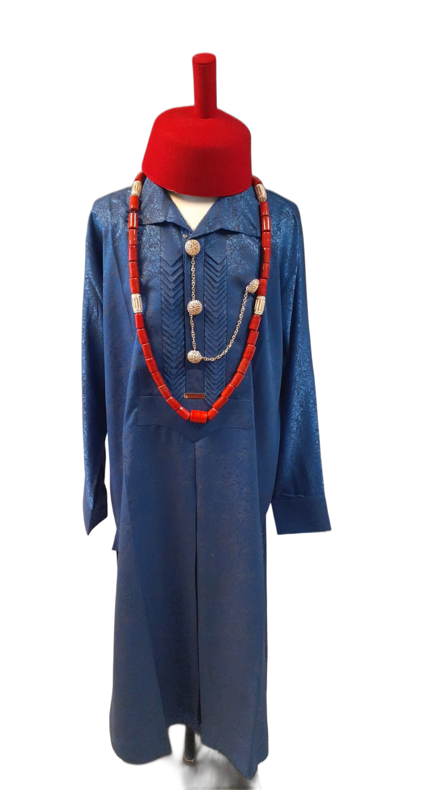royal blue men's kaftan with red beads necklace royal blue men's kaftan with red beads necklace
